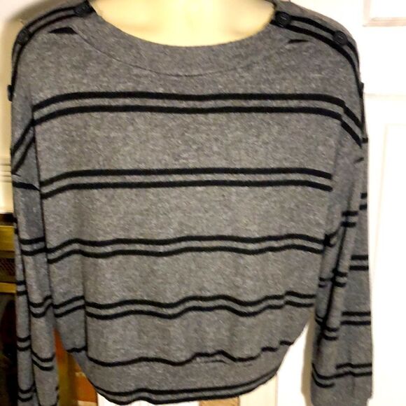 June & Hudson Gray Black Striped Long Sleeve Soft Sweater Women’s size 1 - Picture 1 of 7